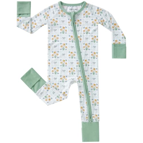 pureborn Baby Girls Sleeper Viscose from Bamboo Zipper Pajamas 0-24 Months | OEKO-TEX Certified, buttery soft, 2 way zipper, breathable, fold-over mittens & foot cuffs, all-season, rufflr trim, infant
