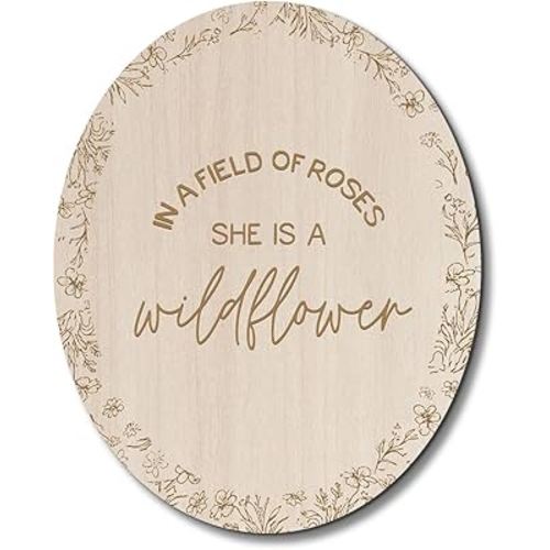 Wildflower Nursery Decor,Girls Room Oval Wall Art Decor,In a Field of Roses She Is a Wildflower Wooden Hanging Decor for Kids Girls Nursery Toddler Room Bedroom