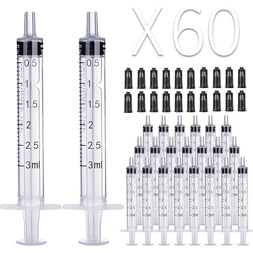 3ml Syringe Without Needle - 3 ml Small Plastic Syringes Sterile Individually Packed with Cap for Lab Medicine Student Measuring Liquid and Pet Dog Cat Baby Feeding Oral Colostrum ( 60 Pack 3cc /ml )
