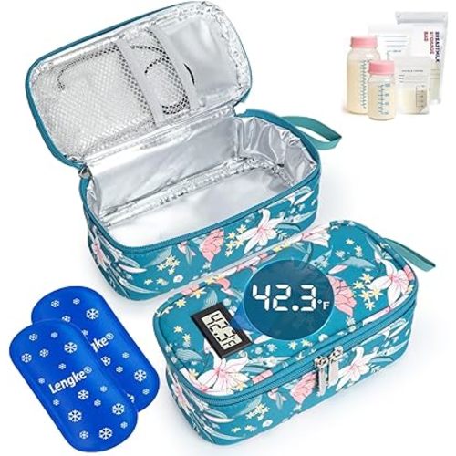 DawnBox Breast Milk Cooler Travel Bag with Real-Time Temp Display - Holds 20oz Breastmilk Storage Bag & Cooling, Portable Breast Milk Cooler Bags with 2 Ice Packs for Breastmilk Storage