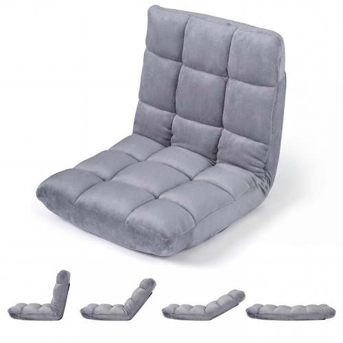 Costway Adjustable 14-Position Floor Chair Folding Lazy Gaming Sofa Chair Cushioned Gray