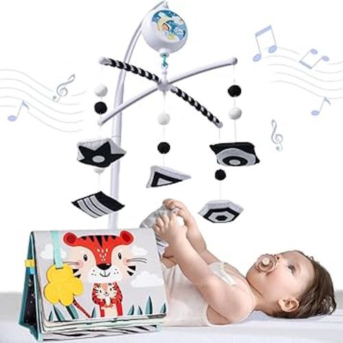 TINITIGIES Montessori Mobile (Geometry) + Tummy Time Mirror (Tiger)