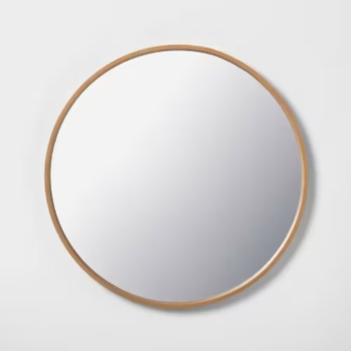 30" Round Wood Framed Wall Mirror Natural - Hearth & Hand™ with Magnolia: Bathroom, Circular, No Assembly Required
