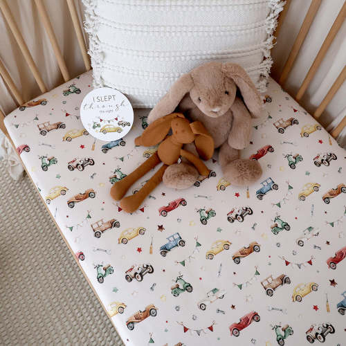 Vintage Cars Organic Fitted Cot Sheet | Snuggle Hunny