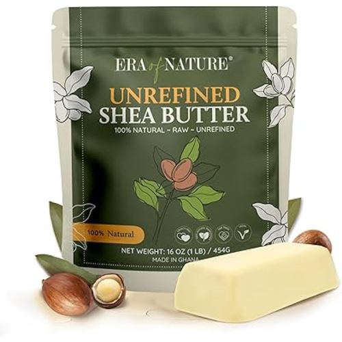 era of nature Organic Unrefined Raw African Ivory White Shea Butter 16oz - Moisturizing Raw Shea Butter Bar for Skin & Hair, DIY Lip Balm Base, Cream, Soap & Lotion Making Supplies Kit, Skincare
