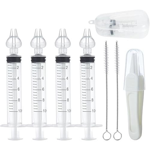 Lot de 4 Mouche-bébé avec embouts nasaux en silicone, boîte portable, pince et brosse de nettoyage pour nouveau-né, bébés, enfants