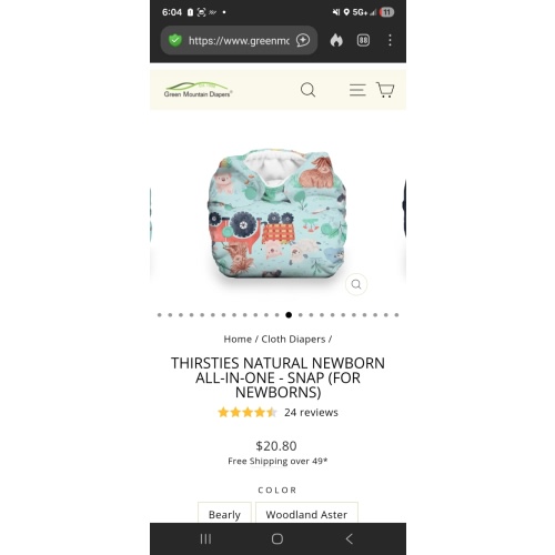 Thirsties Natural Newborn All-in-One: Snap Closure (for newborns)