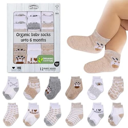 Mother's Choice Organic Cotton Baby Gap Socks 0-6 Months - 12 pairs Soft and Cozy Newborn Socks for Boys & Girls, Gentle Infant Wear, Ideal for Everyday Comfort for Babies