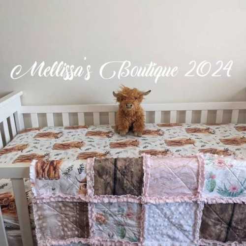 Highland Cow Rustic Boho Floral Western Farm Baby Girl Quilt Nursery Crib Bedding Quilt Set CHOOSE and CUSTOMIZE Made To Order