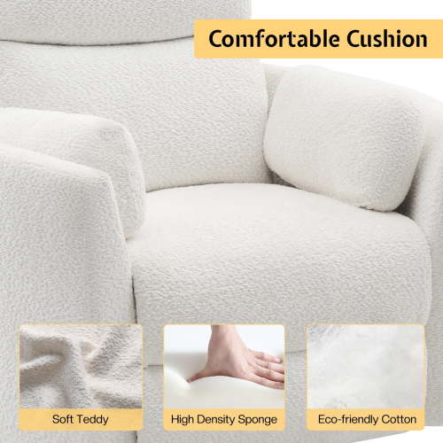 Merluxy Power Swivel Recliner Chair with USB Charging & 2 Pillows, Glider Rocker for Nursery and Living Room, White Teddy