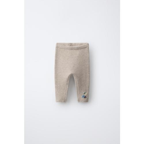 EMBROIDERED FLORAL KNIT PANTS - Light beige | ZARA United States