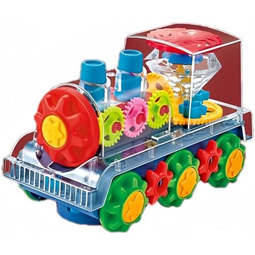Nenekal Electric Transparent Gear Train Toy with Flashing Lights and Music, 360 Rotation, Battery Operated Bump and Go Car Toddler Toys, Multicolored, for Boys Girls 3+