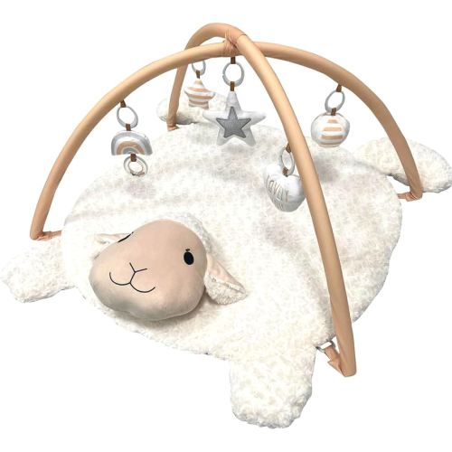 LADIDA Baby Play Mat, Tummy Time Mat with 5 Toys, Washable Baby Activity Mat for Visual, Hearing, Sensory, Motor Development, Little Sheep Playmat