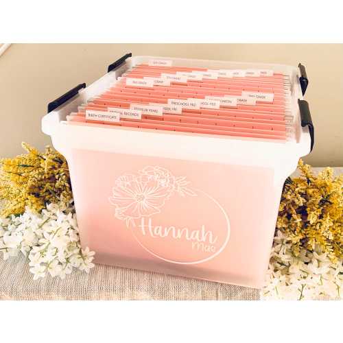 Kids File Box , Birth Flowers , Memory Box , Birth Month Flowers, Milestone Tote , School Organization ,School Memory Box ,Baby Keepsake Box