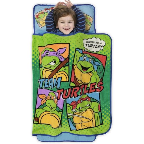 Teenage Mutant Ninja Turtles Nap-Mat - Includes Pillow and Plush Blanket – Great for Boys and Girls at Daycare, Preschool, Or Kindergarten