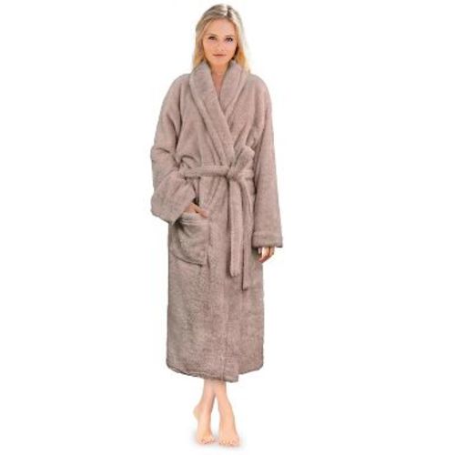 PAVILIA Premium Womens Plush Soft Robe Fluffy Warm, Fleece Faux Shearling Shaggy Bathrobe (Taupe, Large-X-Large)