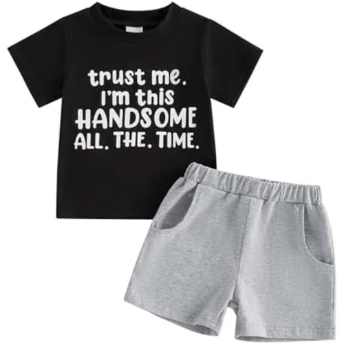 Toddler Baby Boy Outfits Summer 12 18 24 Month 2T 3T 4T Boys Clothes Letter Tee T-Shirts Tops and Shorts Set
