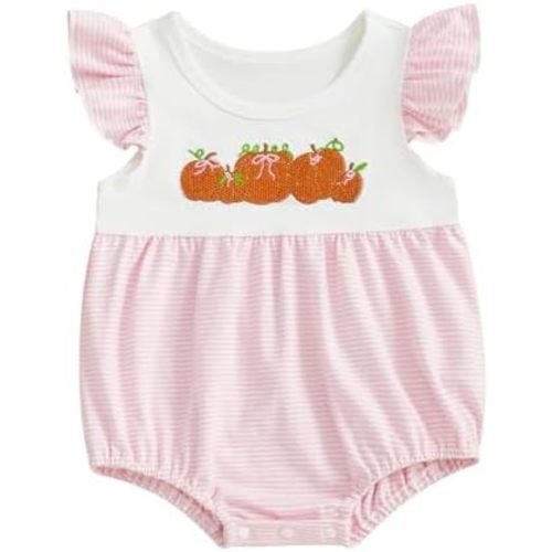 Halloween Baby Clothes Newborn Girl Fly Sleeve Pumpkin Bubble Romper Bodysuit Halloween Onesie Cute Fall Outfits