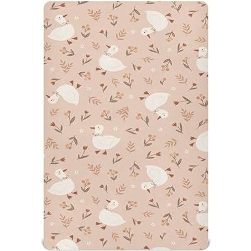 Cute Goose Flowers Crib Sheet for Boys Girls, Super Soft Breathable Fitted Crib Sheet for Standard Crib & Toddler Mattress, Nursery Sheet, 28x52 in