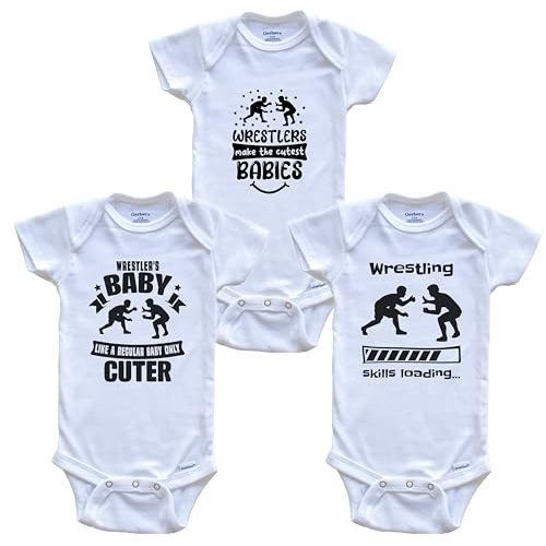 Wrestling Wrestler Funny Cute Baby Bodysuit Bundle (3 Piece Set)