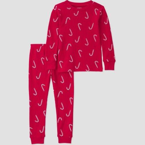 Carter's Just One You® Baby Long Sleeve Snug Fit Textured Holiday Candy Cane Pajama Set 2pc - Red 18M