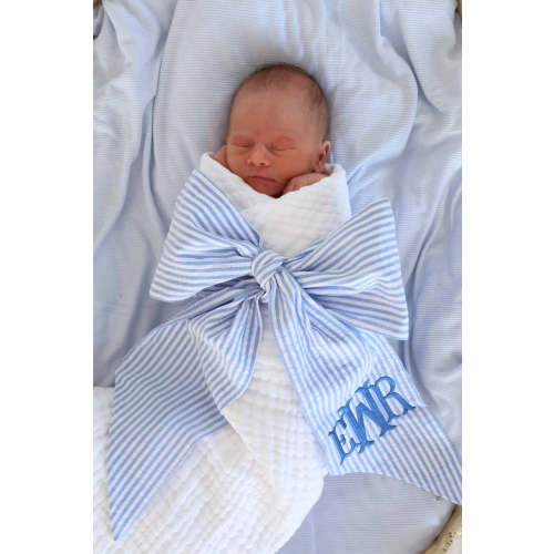Personalized Newborn Bow Sash | Seersucker