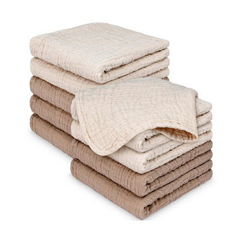 10-Pack Lyra Muslin Baby Washcloths, Soft Absorbent Cotton Muslin Wash Cloths, Burp Rags, Face Cloth Towel