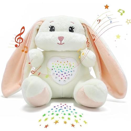 Baby Sleep Soother Bedtime Bunny Toy with Cry Sensor, Mom‘s Heartbeat Lullabies White Noise, Starlight Projector, Toddler Crib Sleeping Aid for Infant,Boy Girl Baby Gifts