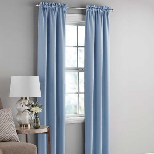Mainstays Solid Blackout Curtain Panel Pair, Set of 2, Blue Quartz, 30”W x 84”L