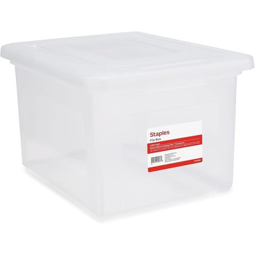 Staples Hanging File Folder Box, Storage Bin Organizer, Snap Lid, Clear