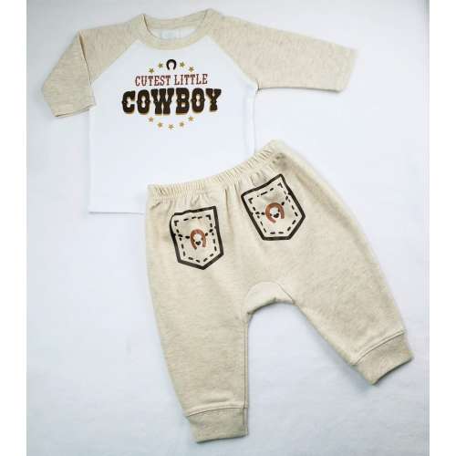 Cutest Little Cowboy Cream & White T-Shirt/Pants Infant Set in 3 Sizes