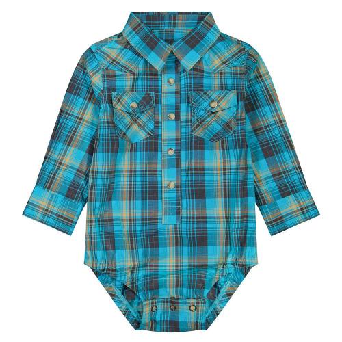 Wrangler Infant Teal Plaid Onesie