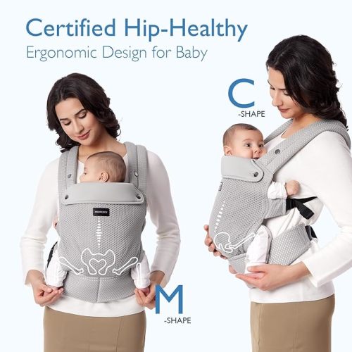 Momcozy Breathable Mesh Baby Carrier, Ergonomic and Lightweight Infant Carrier for 7-44lbs with Enhanced Lumbar Support, All Day Comfort for Hands-Free Parenting, Air Mesh-Grey