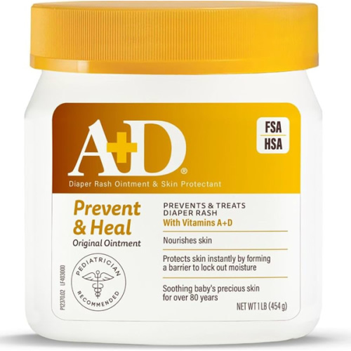 A+D Original Diaper Rash Ointment Prevents & Treats Diaper Rash, Moisturizing Skin Protectant with Vitamins A & D, Healing Skin Ointment for Dry and Cracked Skin 4oz
