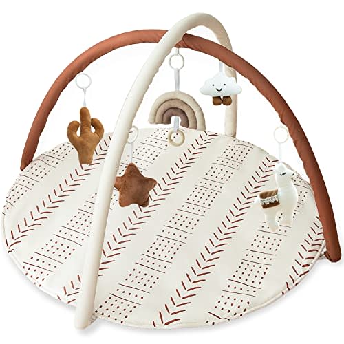 Razee Baby Gym Mat Infant Activity Gym Mudcloth Baby Activity Center with Play Mat with 5 Toys for Babies as Shower Use