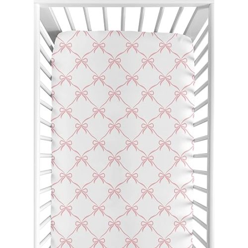 Sweet Jojo Designs Baby Crib Sheets Girl - Pink Bows Fitted Crib Sheet for Infant Nursery Toddler Bed Room Standard Mattress - Blush and White Bow for The Ballerina Ballet Dancer Princess Collection