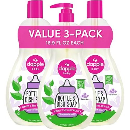 Dapple Baby Lavender Baby Bottle & Dish Soap - (3 Pack) 16.9 fl oz - Plant-Powered Dish Soap for Bottles, Pump Parts, and Sippy Cups - Includes 1 Pump