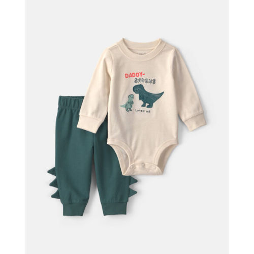 Baby Boy 2-Piece 'Daddy-saurus Loves Me' Long-Sleeve Bodysuit & Pant Set - Green/Cream | Carter's
