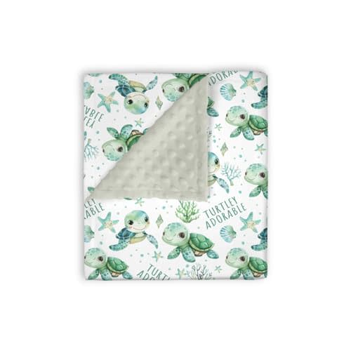 EyMzcod Mink Baby Boy Girl Blankets Under the Sea Animal Turtle, Ocean Creature Marine Lift Double Layer Dotted Backing Receiving Swaddle, Newborn Infant Toddler Nursery Crib Bedding Shower Gift 30x40