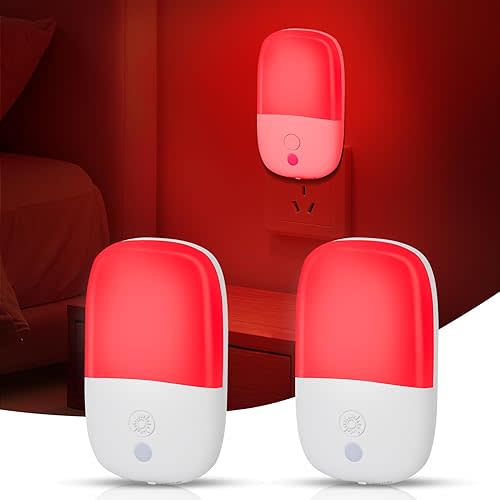 echosari 670nm Red Light Night Light Plug in, 2 Pack Dimmable Night Light with Dusk to Dawn Sensor, LED Red Nightlights for Sleep Baby Nursery Kids Adults Bathroom Bedroom Decor
