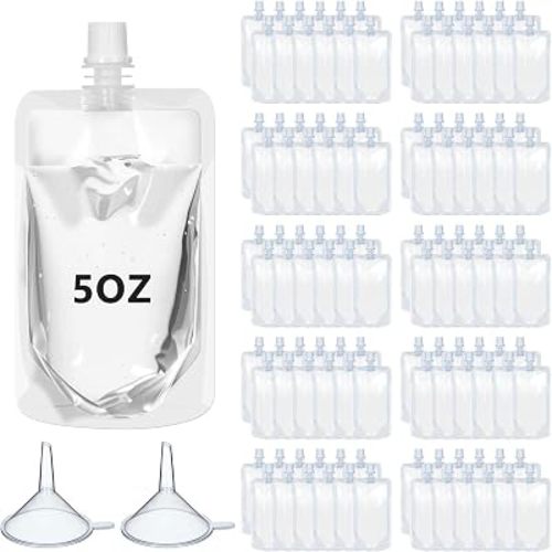 100 Pcs Plastic Pouches Bulk Clear Juice Bags Squeeze Pouches Plastic Leak Proof Bags with Funnel for Party Favors (5 oz)