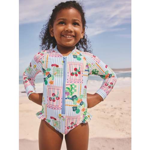 Blue Stripe Vegetable Print Sunsafe Long Sleeve Swimsuit (3mths-7yrs)