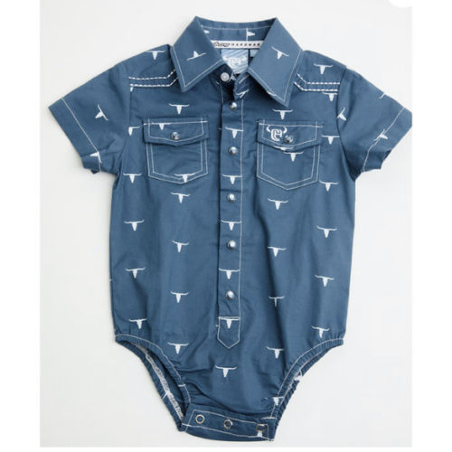Cowboy Hardware Infant Boys' Scattered Skull Short Sleeve Pearl Snap Stretch Onesie