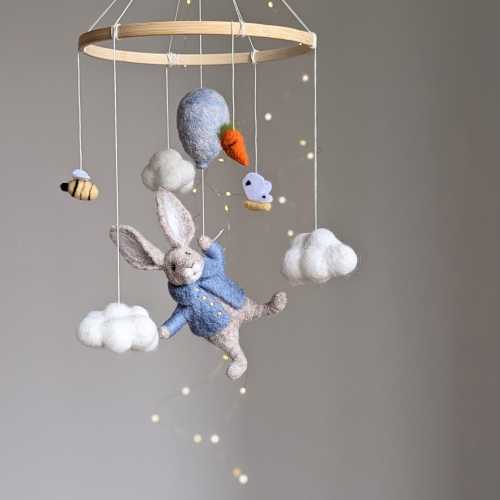 Peter Rabbit Nursery Mobile, Needle Felted, Beatrix Potter Theme