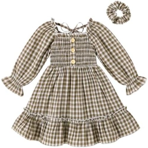 Happy Town Toddler Girl Dress Long Sleeve Linen Vintage Baby Fall Winter Outfits Clothes