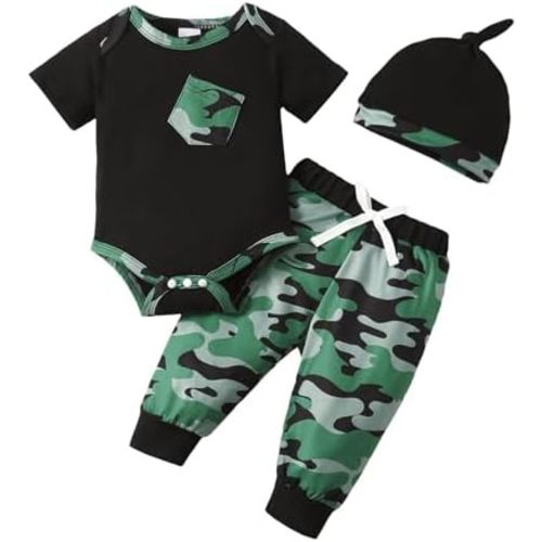 Baby Boy Clothes Newborn Boy Outfit Fall Winter Infant Letter Print Long Sleeve Romper Bodysuit Camouflage Pants