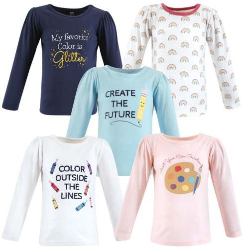 Hudson Baby Infant and Toddler Girl Long Sleeve T-Shirts, Creativity, 3 Toddler