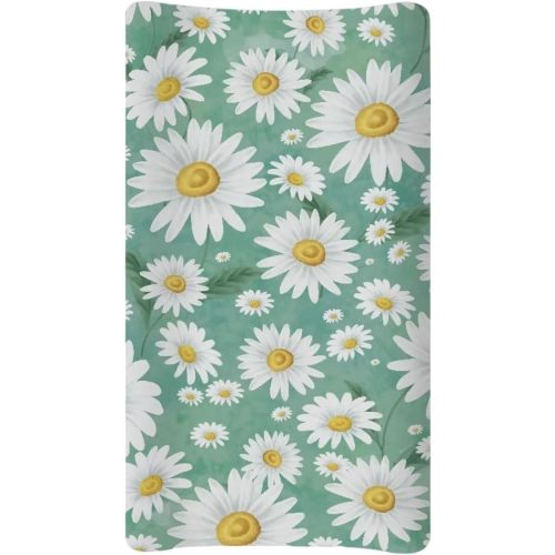 Daisy Flower Changing Pad Cover Waterproof Cozy Table Sheets Stain Resistant Stretchy Breathable Nursery Pad Change Cover