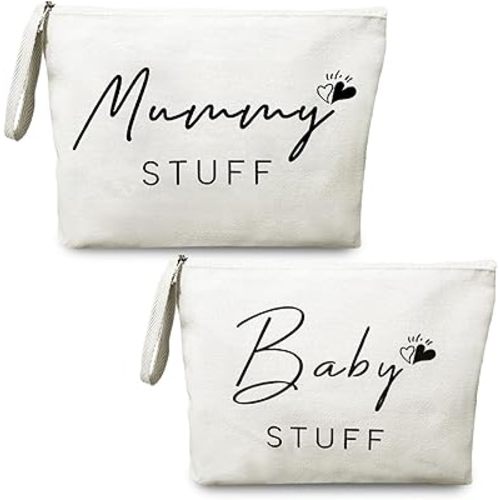 2 Pcs Mum to Be Gifts New Mum Canvas Bag Set, Mummy to Be Zipper Pouch, Baby New Mums Gifts, Pregnancy Present for Expecting Mother Thoughtful Gift for New mums After Birth Maternity Essential