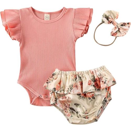 Newborn Baby Girl Summer Clothes 0 3 6 9 12 18 Months Outfits Romper + Shorts + Headband Set